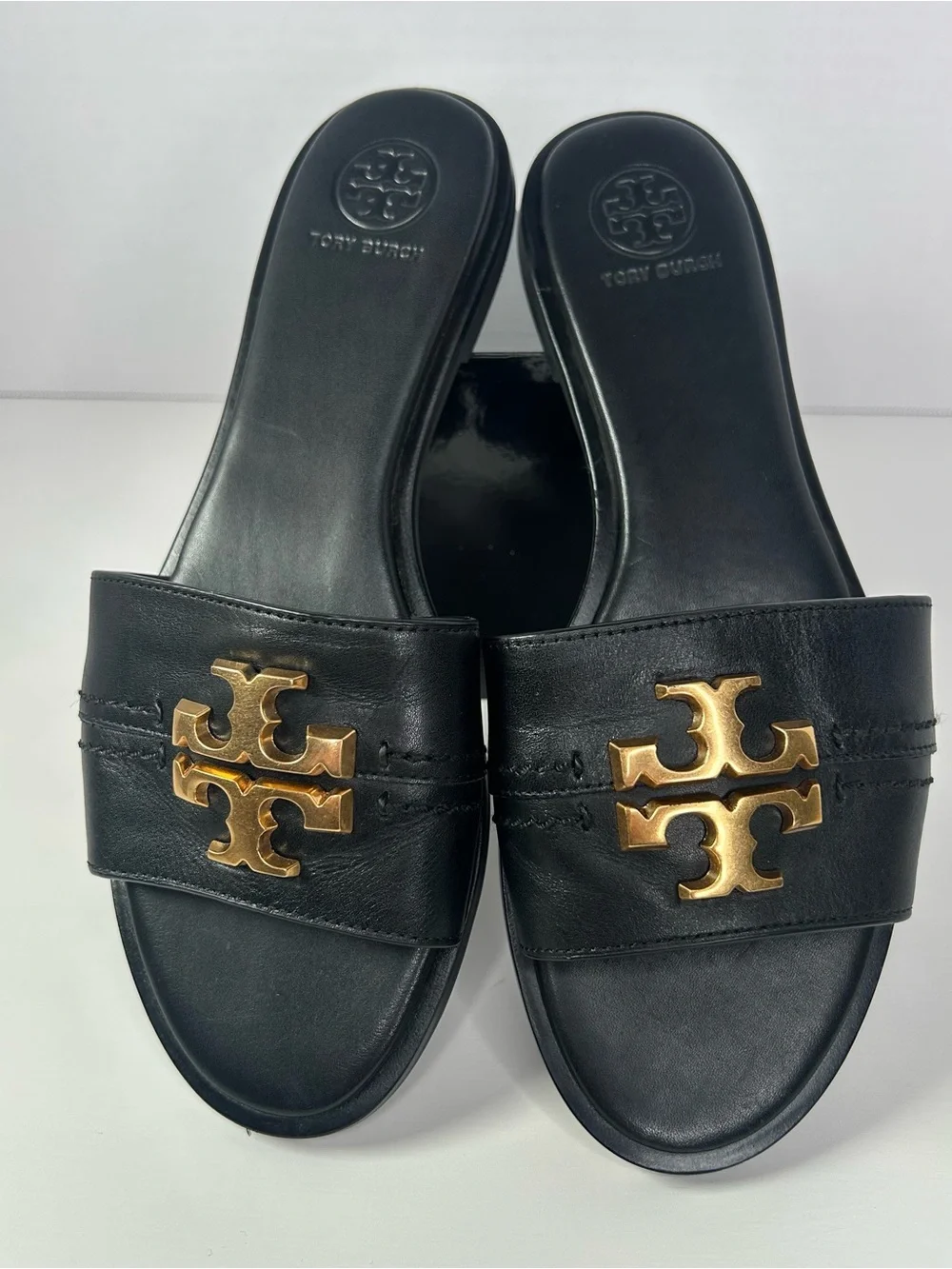 Tory Burch Everly Black Leather Slide Sandals Size 7